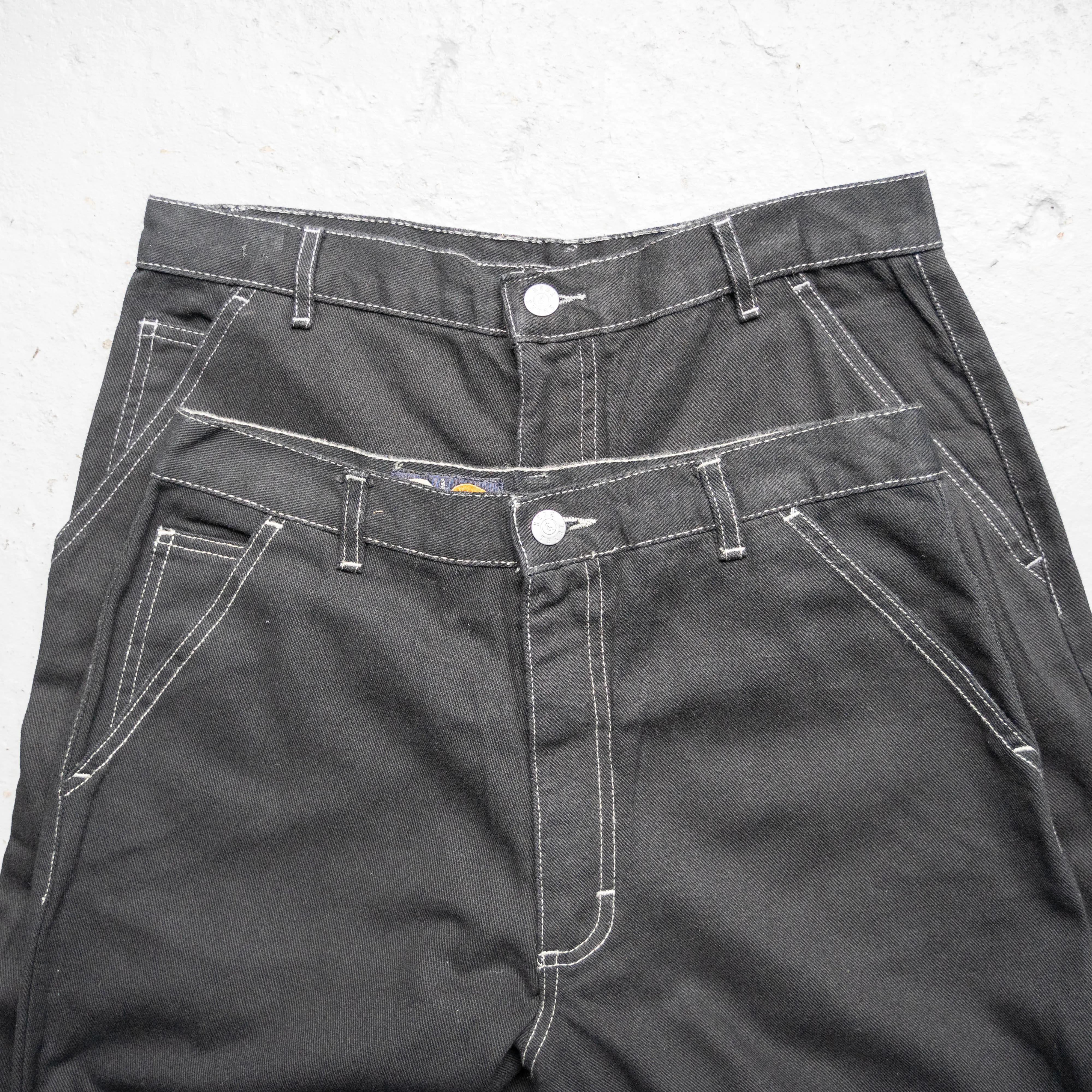 around 2000s "HERE&THERE" black baggy wide work pants -painter type- "dead stock"　